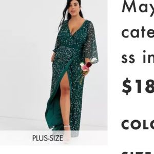 ASOS sequin maxi wrap dress in green sz 16